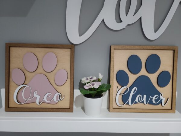 Personalized pet paw print tiles for wall or shelf decor  (8in x 8in) - Image 2