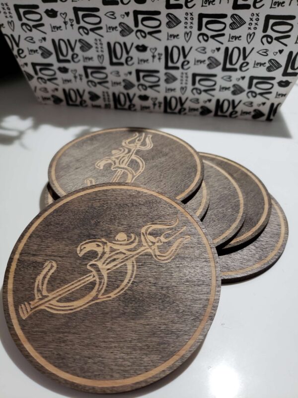 Om Trishual wood coasters